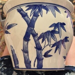 Blue and White Ceramic Bamboo Planter by Formalities
